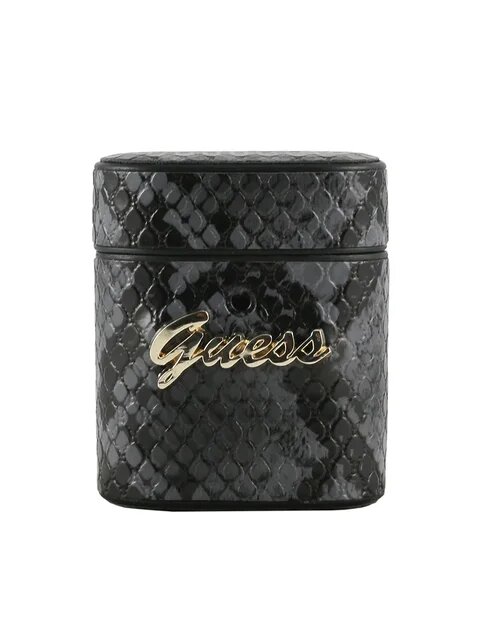 Guess для Airpods Python PU leather case with metal logo Black, шт
