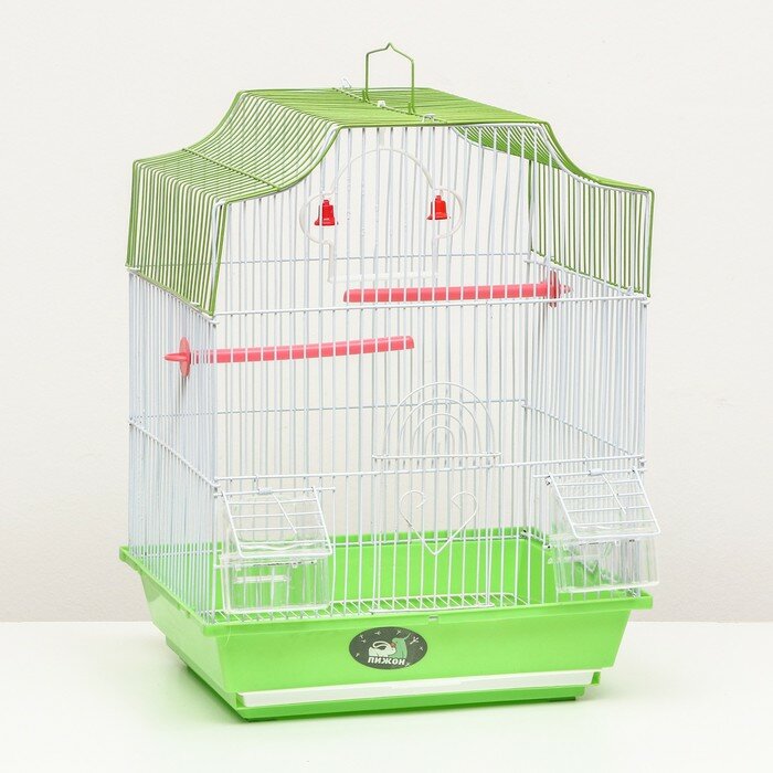 Клетка для птиц с кормушками, 34 х 27 х 44 см, зелёная - фотография № 1