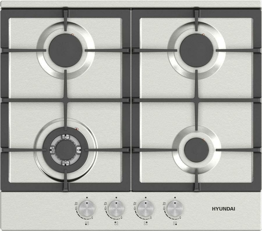 Варочная панель газовая Hyundai HHG 6434 IX нержавеющая сталь - фотография № 1