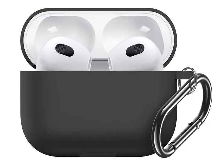 Чехол силиконовый для Airpods 3 case, черный с карабином