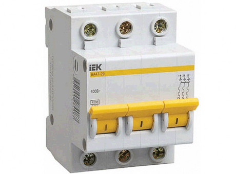 Модульный автоматический выключатель ВА47-29 3 полюса 40А х-ка C | код. MVA20-3-040-C | IEK (3шт.в упак.)