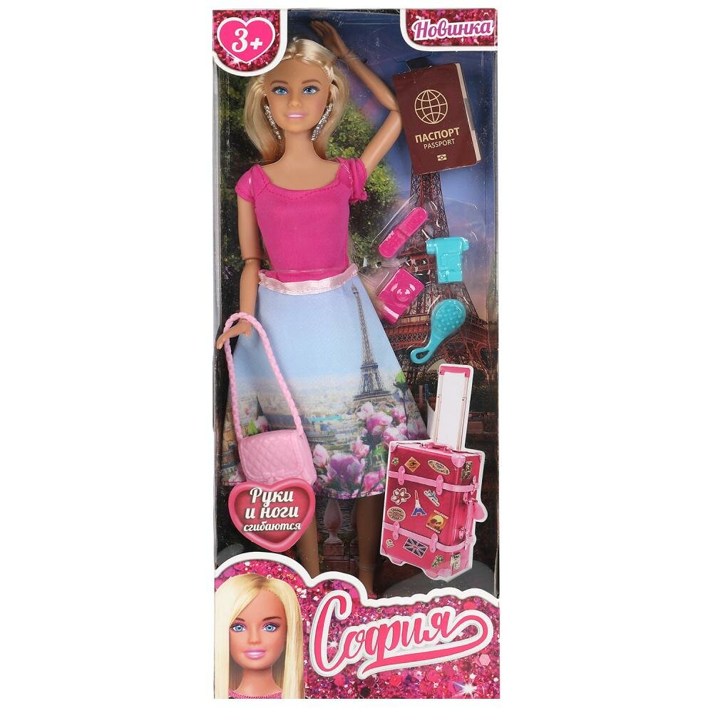 Игрушки карапуз Кукла 29 см София путешествие в Париж, в комплекте акссес для путешественика карапуз