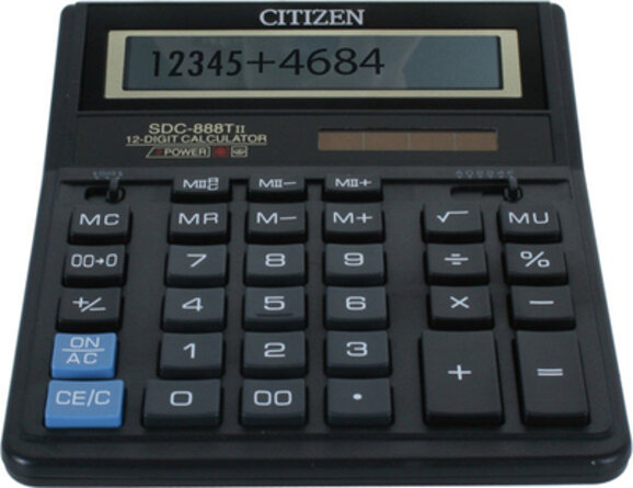 Калькулятор Citizen SDC-888TII черный 12-разрядный 2-е питание, 00, MII, mark up, A0234F .