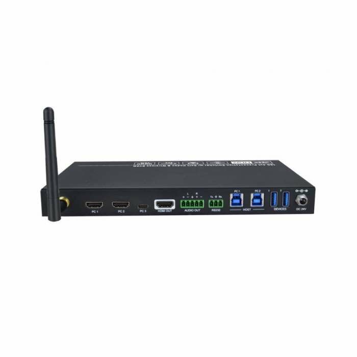 Презентационный беспроводной коммутатор BYOD 4Х1 DIGIS BY-W41-2 4х1, 4K, HDMI 2.0b (18Гб/с), х1 Airplay/Miracast, х1 USB-C (60w), USB 3.0, WLAN 802.11ac, HDCP 2.2, HDR 10, балансный (phoenix 5p) аудио выход, RS232 ( система совместной работы )