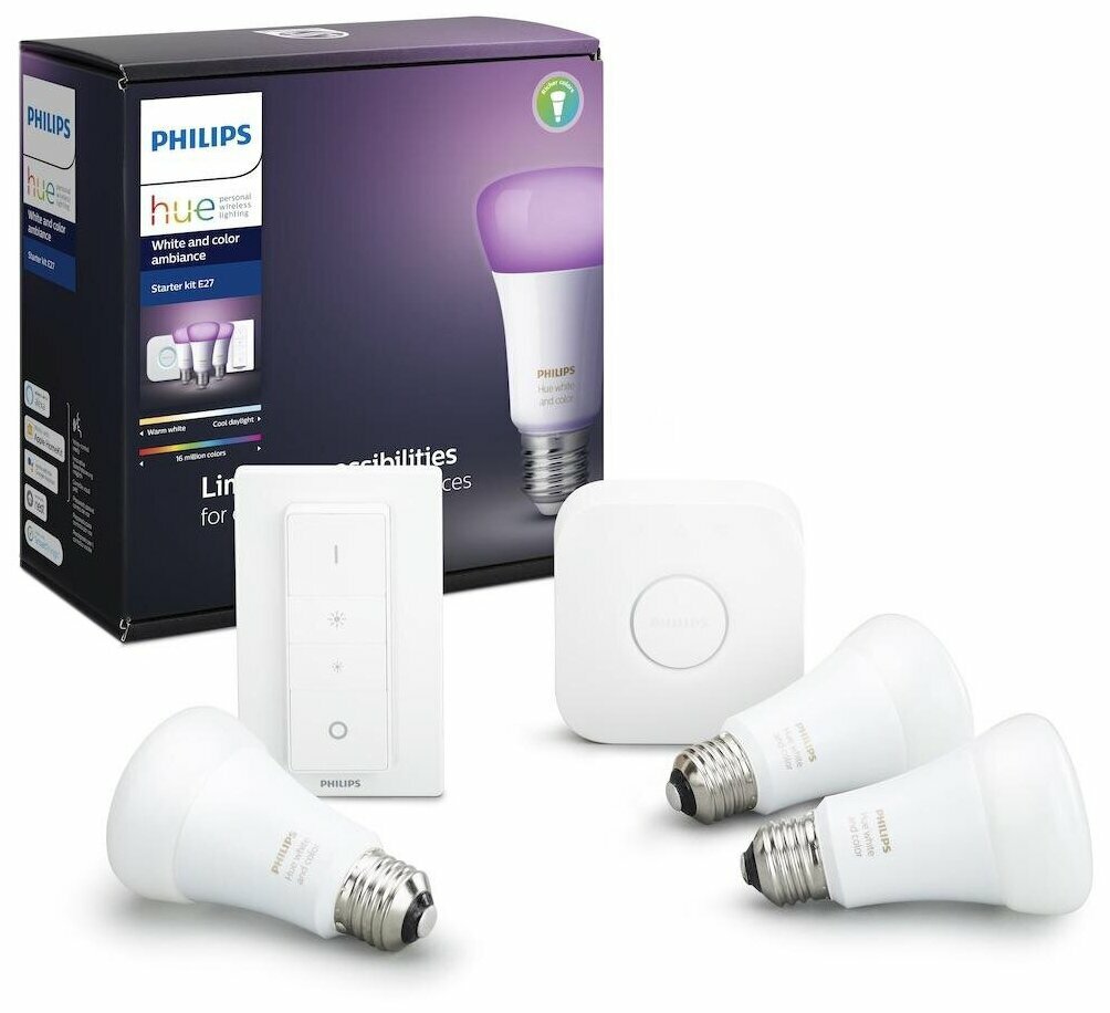 Комплект умных ламп Philips Hue Starter Kit White And Color Ambiance Bluetooth E27 (929002216825)