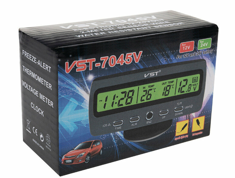 Термометр цифровой с часами VST 2 датчика - фотография № 3