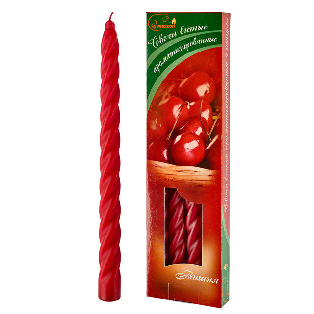 фото Набор свечей chameleon вишня 4шт. 24х1,9см 8ч/г витые красные ароматизироанные