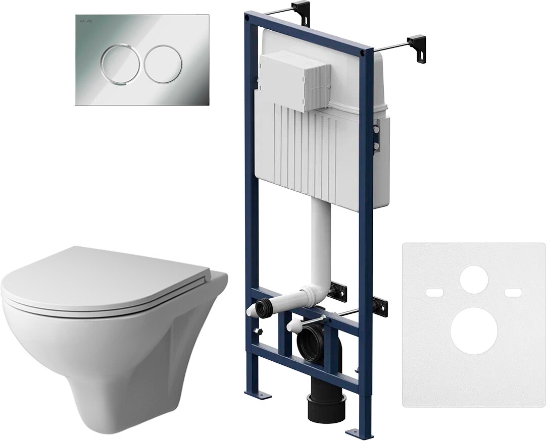 Система инсталляции для унитазов AM.PM ProC I012707.0151 с кнопкой смыва, хром глянцевый + Унитаз подвесной AM.PM Gem C901700SC безободковый
