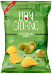 Чипсы из натурального картофеля рифленые «Bon Giorno» со вкусом «Сицилийские оливки», 90 г , 10 шт.