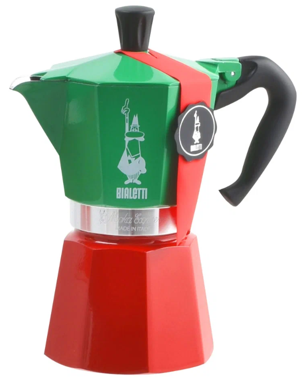 Гейзерная кофеварка Bialetti Moka Express Italia collection 0005323/NP, 270 мл, 270 мл, зеленый/красный