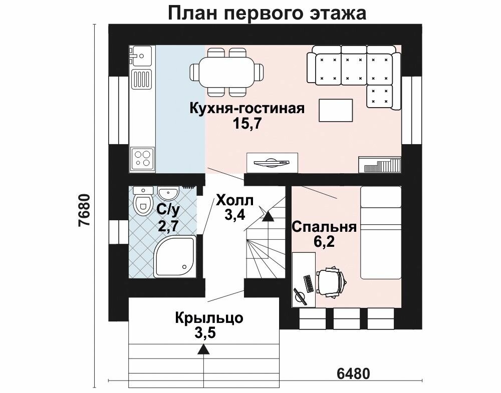 (48м2, 6х6м) Готовый проект дома из газобетона с мансардой и крыльцом - AS-2302 - фотография № 3