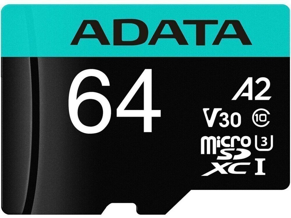 Карта памяти 64Gb MicroSD ADATA + SD адаптер (AUSDX64GUI3V30SA2-RA1)