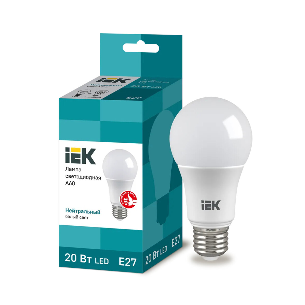 Лампа светодиодная LED IEK Шар, E27, A60, 20 Вт, 4000 K, нейтральный свет