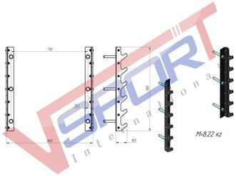 Тренажер - V-SPORT kf301 Настенная стойка для грифов ( 6шт)