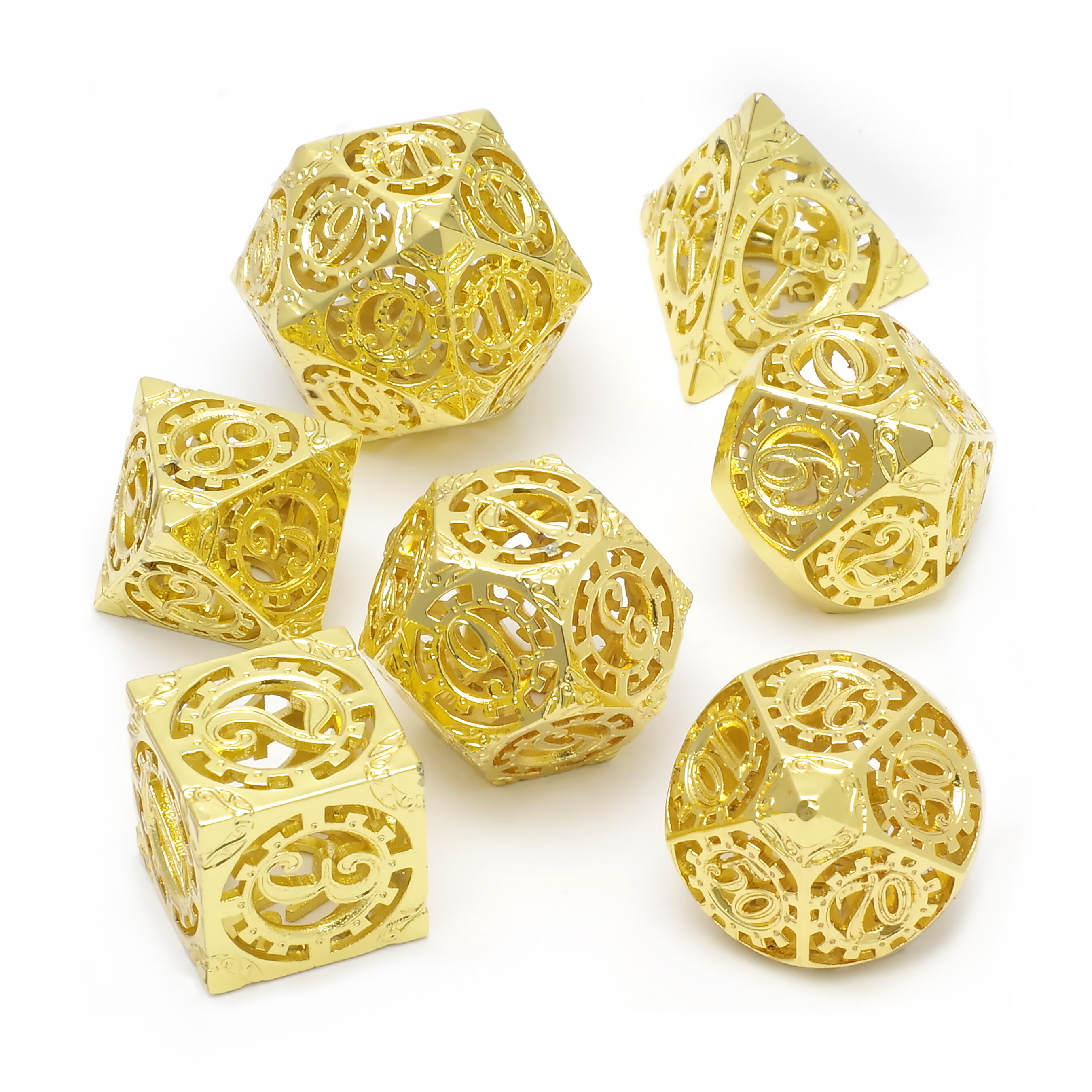 Набор фигурных металлических игральных костей (D4, D6, D8, D10-2, D12, D20) MTGTRADE (золотой)