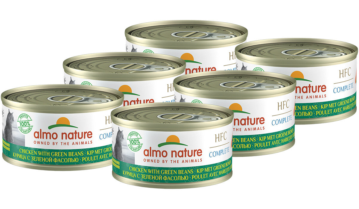 фото ALMO NATURE CAT COMPLETE HFC беззерновые для взрослых кошек с курицей и зел фасолью 70 гр банка 70 гр х 6 шт