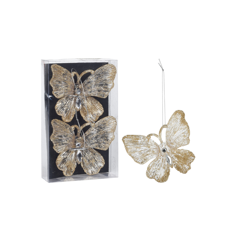 фото Декорация подвесная набор Home Collection Pink New Year Бабочка 11,5х1,5х10,5см 2 шт