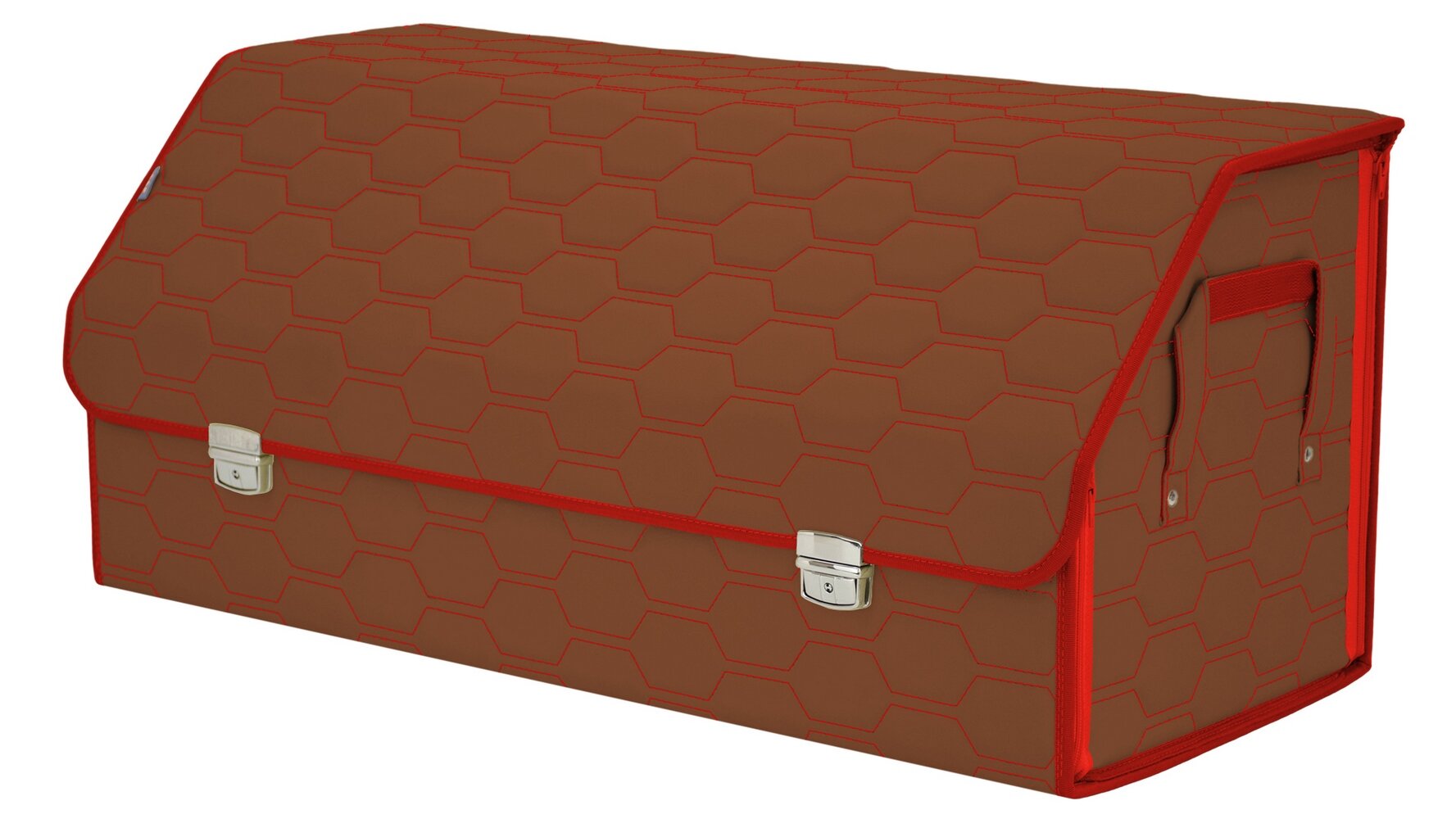 Органайзер-саквояж в багажник "Союз Премиум" (размер XXL). Цвет: светло-коричневый с красной прострочкой Соты.