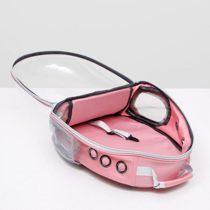 Пижон Рюкзак для переноски кошек и собак прозрачный, 31 х 28 х 42 см, розовый - фотография № 9