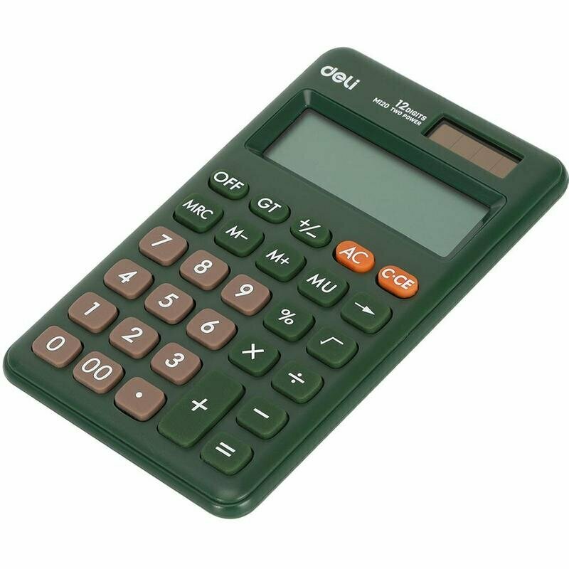 Калькулятор настольн компакт Deli EM12012р дв питание 118x70мм зеленый