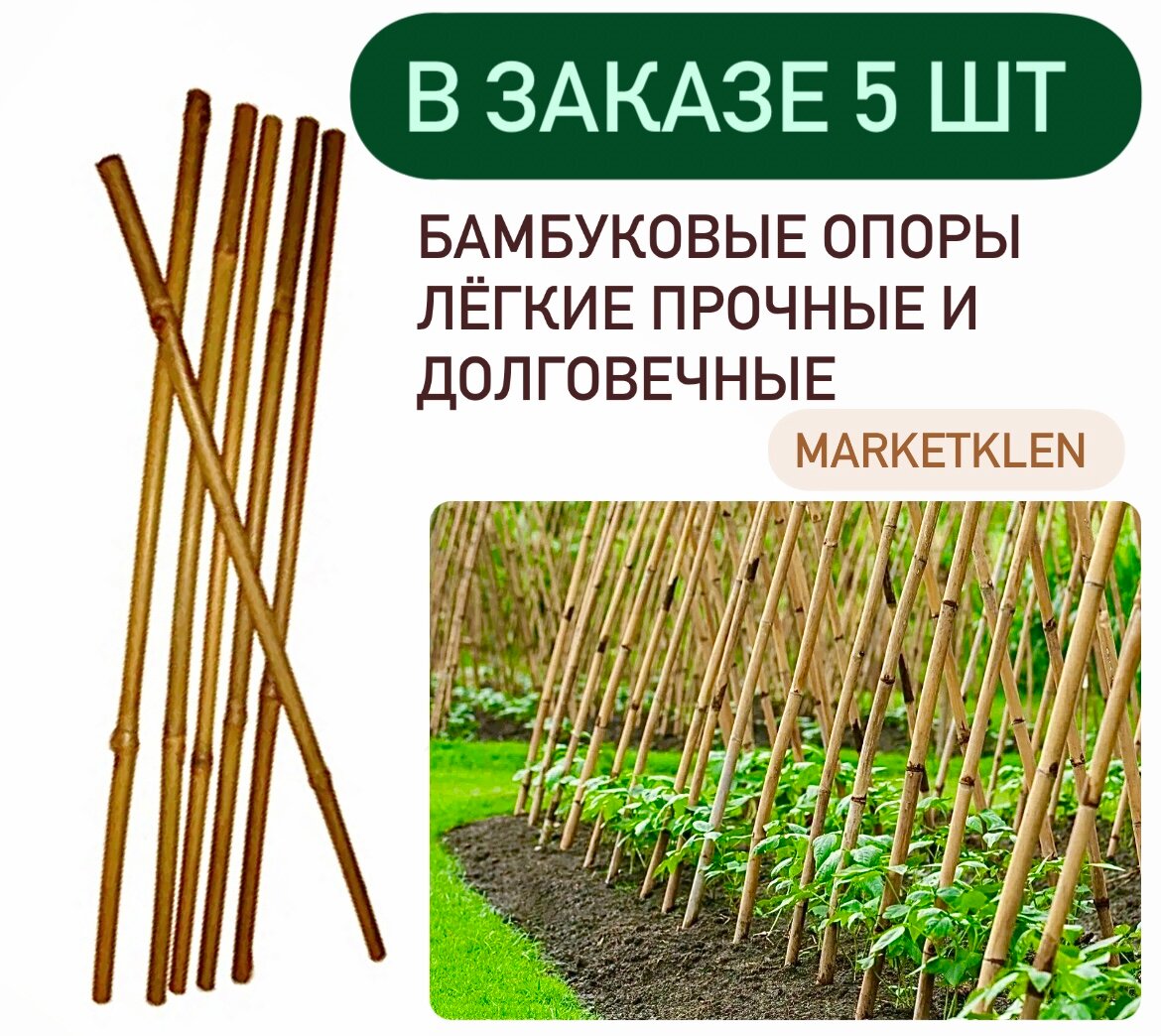 Бамбук палка 150см 10/12 мм - 5 шт. - фотография № 1