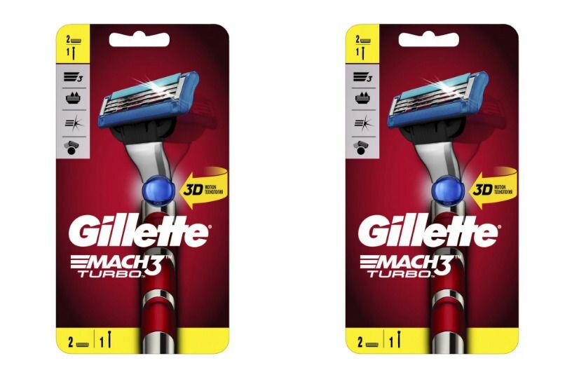 Gillette Бритва с 2 сменными кассетами MACH3 Turbo 3D Red, 2 шт