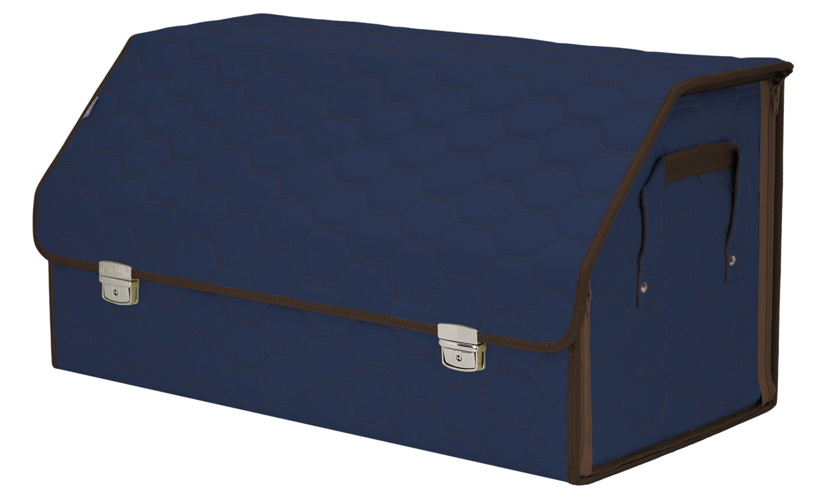 Органайзер-саквояж в багажник "Союз Премиум" (размер XL Plus). Цвет: синий с коричневой прострочкой Соты.
