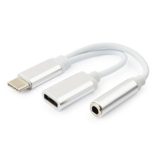 Переходник USB Cablexpert CCA-UC3.5F-02-W, USB Type-C/Jack3.5 F+ Type-C F, блистер