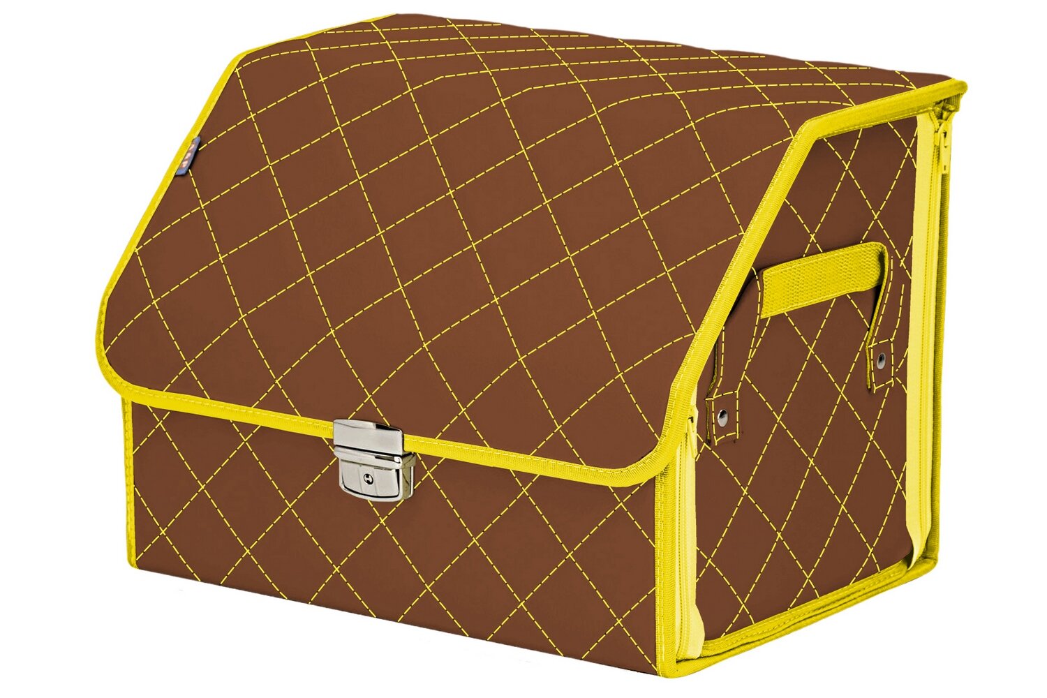 Органайзер-саквояж в багажник "Союз Премиум" (размер M). Цвет: светло-коричневые с желтой прострочкой Ромб.