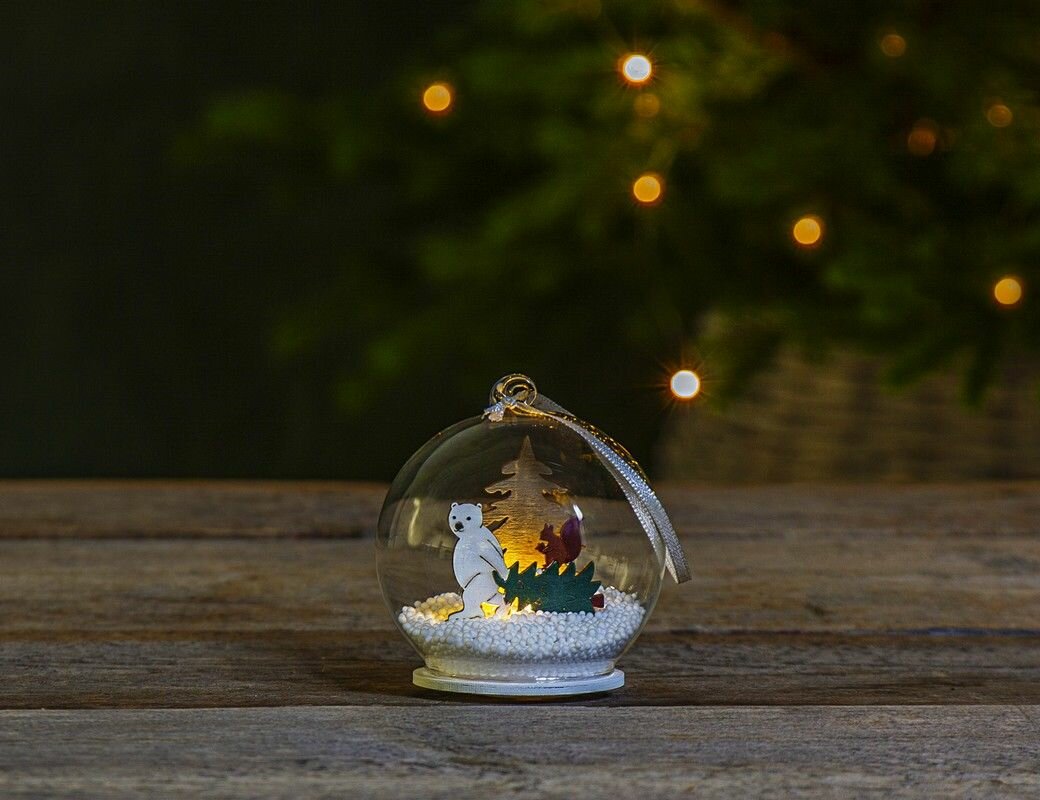 Светящийся шар с фигурками FOREST FRIENDS - мишка И бельчонок стекло дерево тёплый белый LED-огонь 9 см батарейки STAR trading 271-84