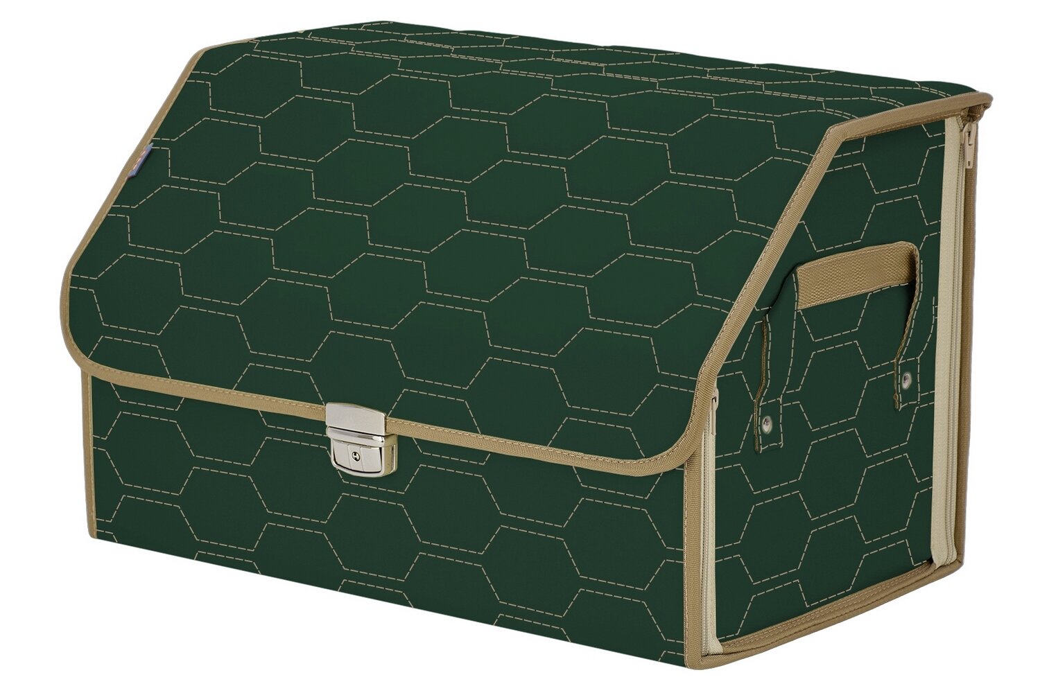Органайзер-саквояж в багажник "Союз Премиум" (размер L). Цвет: зеленый с бежевой прострочкой Соты.