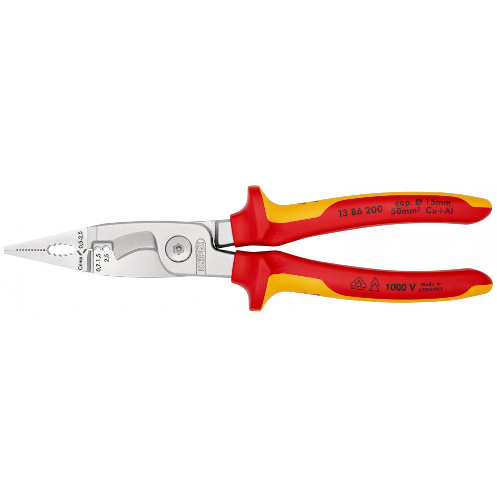 Knipex Клещи электромонтажные VDE 6-в-1 200 мм диэлектрические хром 2К ручки KN-1386200SB