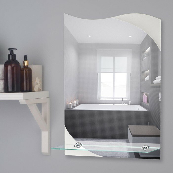 Зеркало, настенное, с пескоструйной графикой, с полочкой, 40×55 см - фотография № 1
