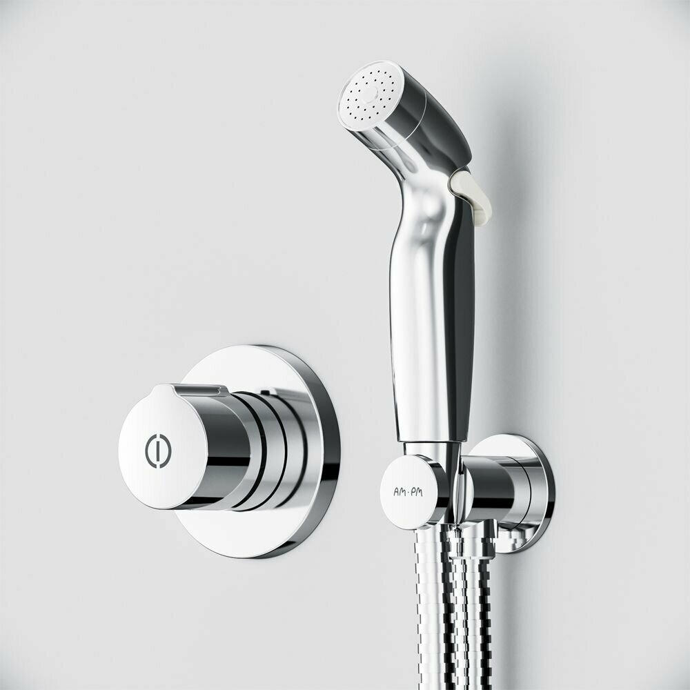 Гигиенический душ со встраиваемым нажимным смесителем скрытого монтажа AM.PM Brava хром, термостатический, эргономичная форма лейки, - фотография № 2