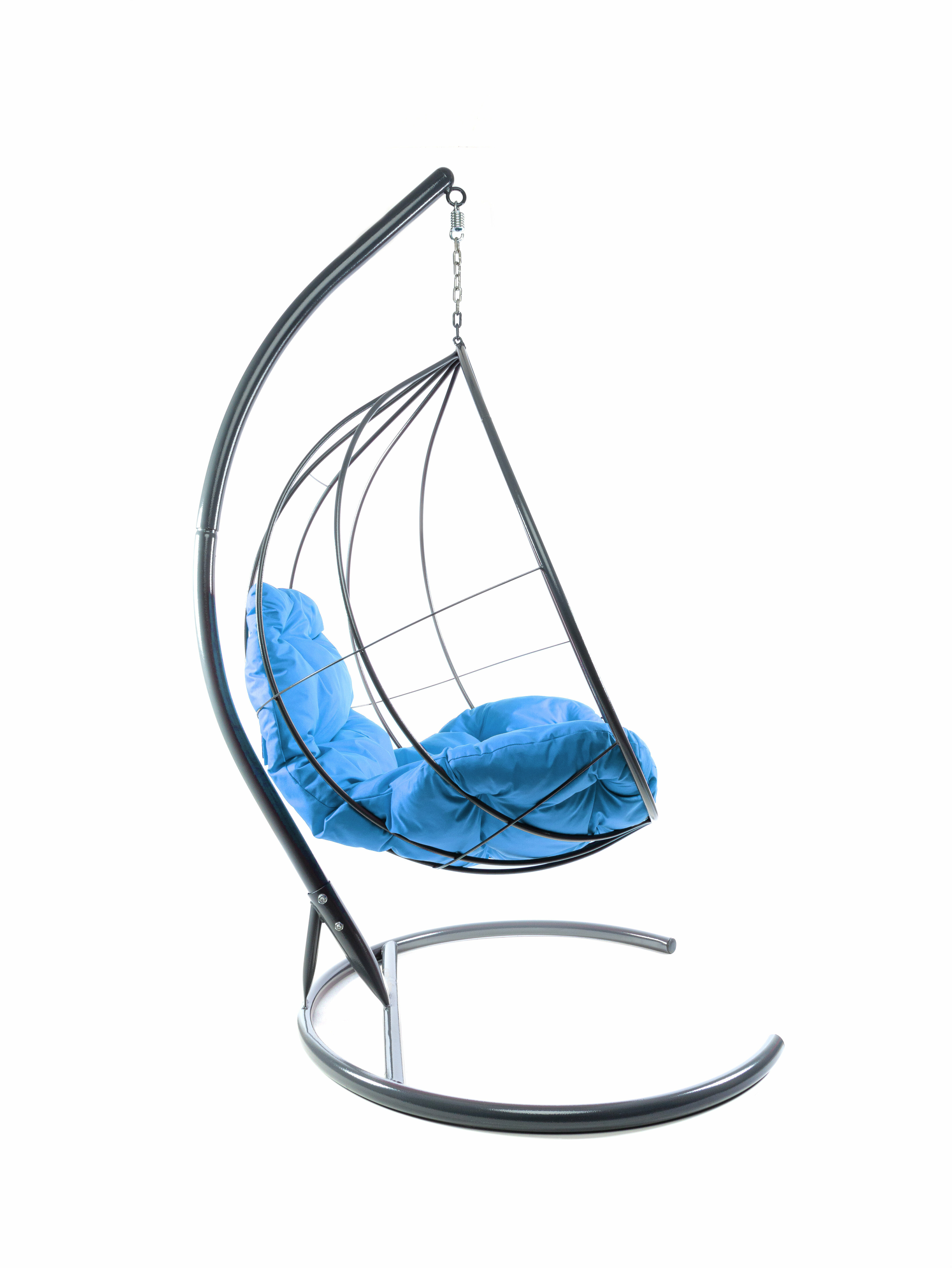 Подвесное кресло без ротанга серое, голубая подушка - фотография № 4
