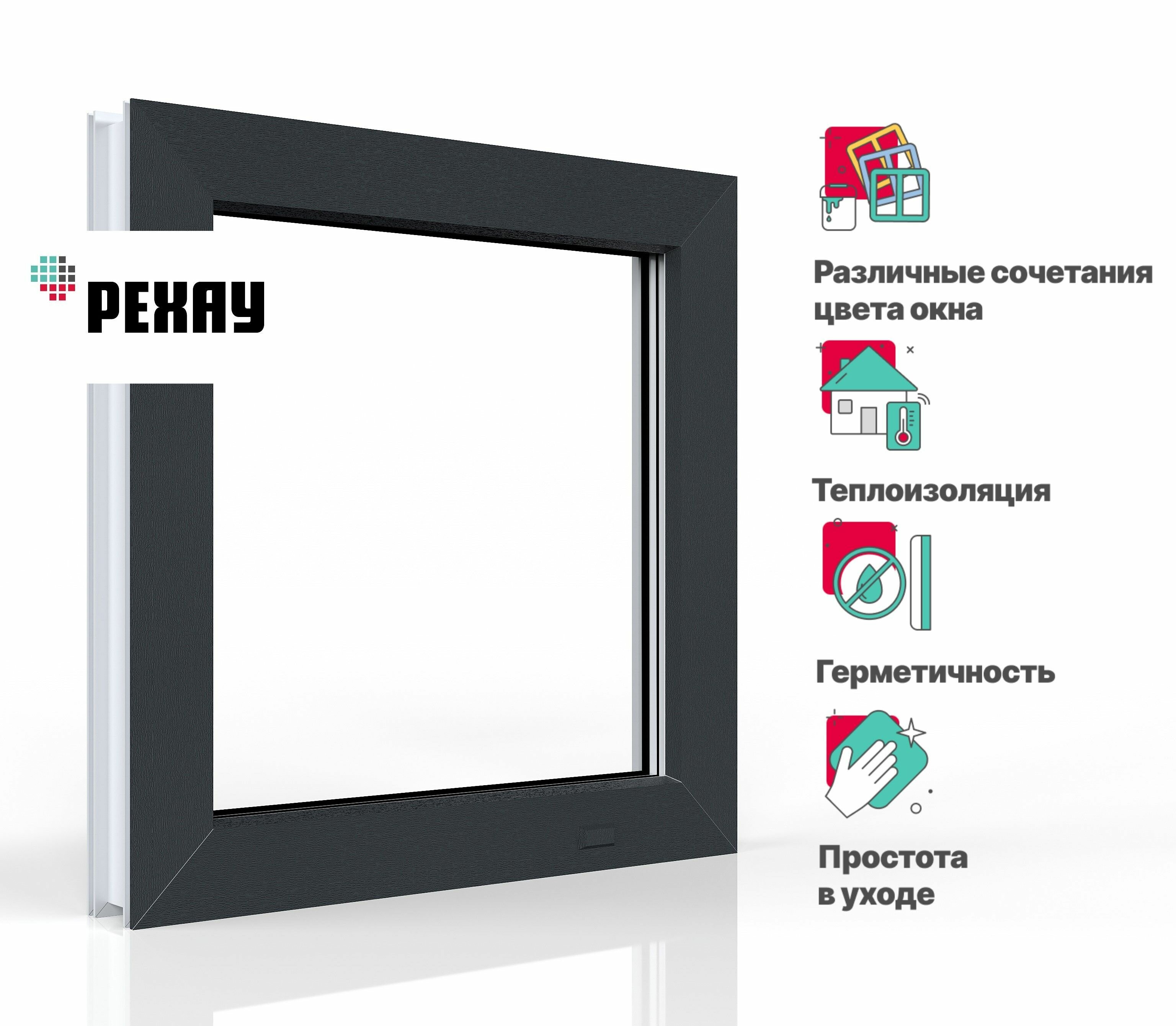 Пластиковое окно ПВХ рехау BLITZ 800х800 мм (ВхШ) с учетом подставочного профиля глухое двухкамерный стеклопакет белое