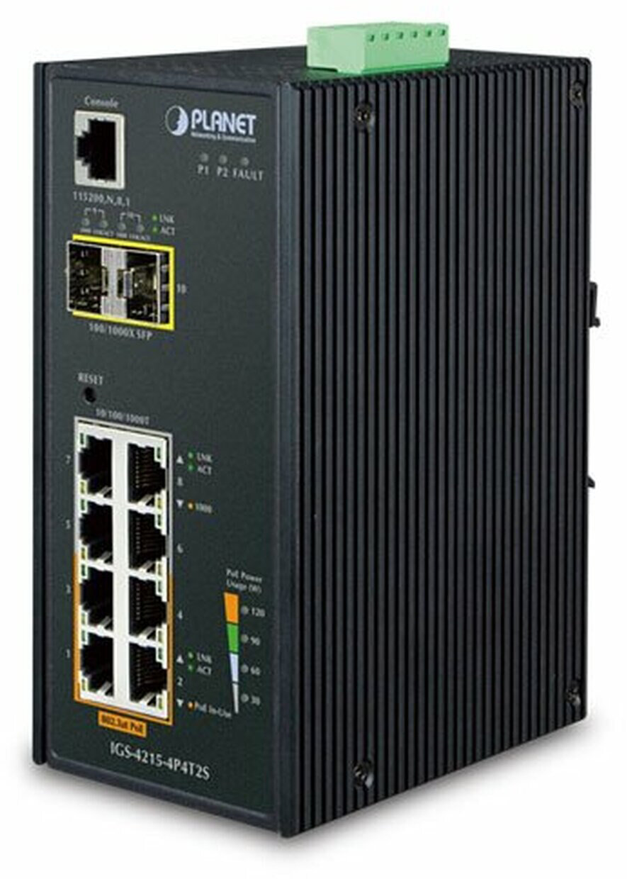 коммутатор/ PLANET IP30 Industrial L2/L4 4-Port 10/100/1000T 802.3at PoE + 4-Port 10/100/100T + 2-Po