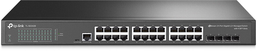 TP-Link Коммутатор/ Ver2.0, JetStream™ 24-port Gigabit L2/L2+ Managed Switch with 4 SFP slots, support SDN controller, 1U