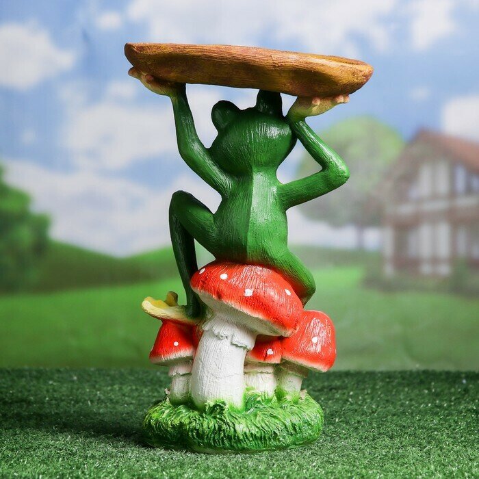 Садовая фигура Поилка лягушка с подносом 20*22*36см - фотография № 4