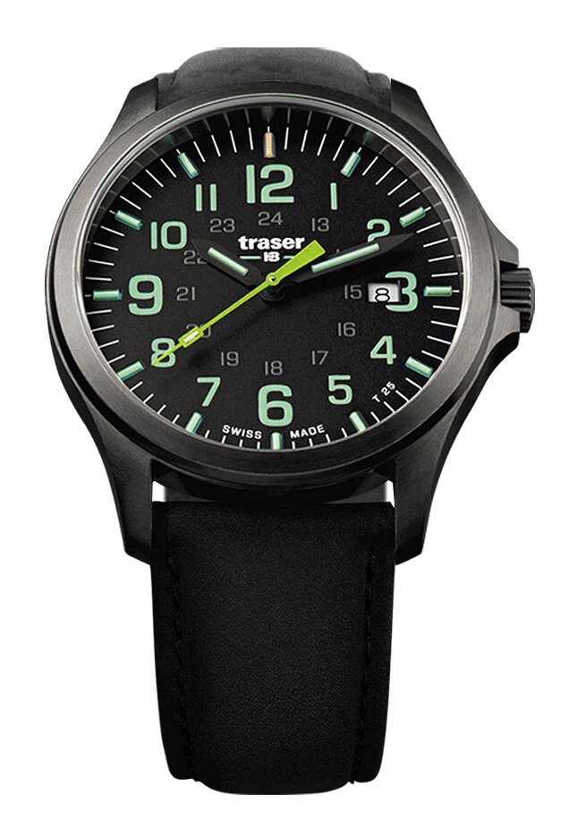Часы Traser P67 Officer Pro GunMetal Black/Lime 107878, кожаный ремешок