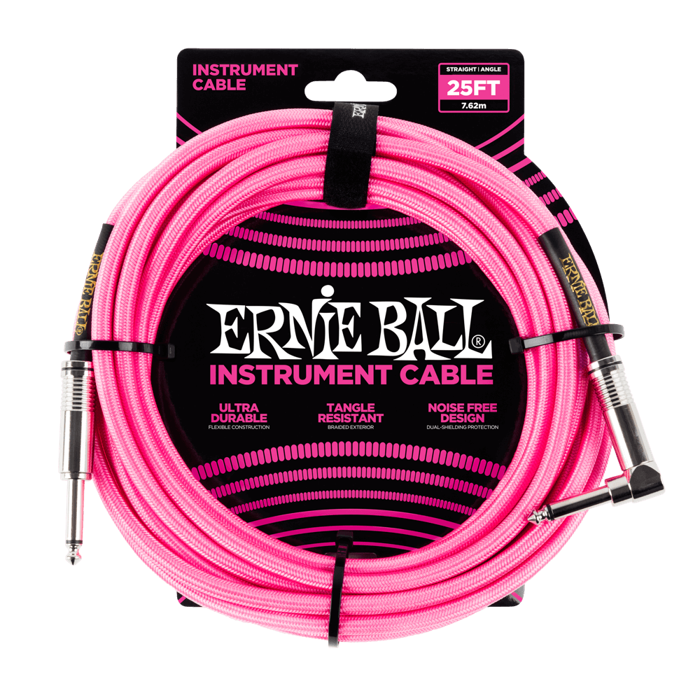 Ernie Ball 6065 кабель инструментальный прямой / угловой джеки длина 7.62 метра цвет розовый неон