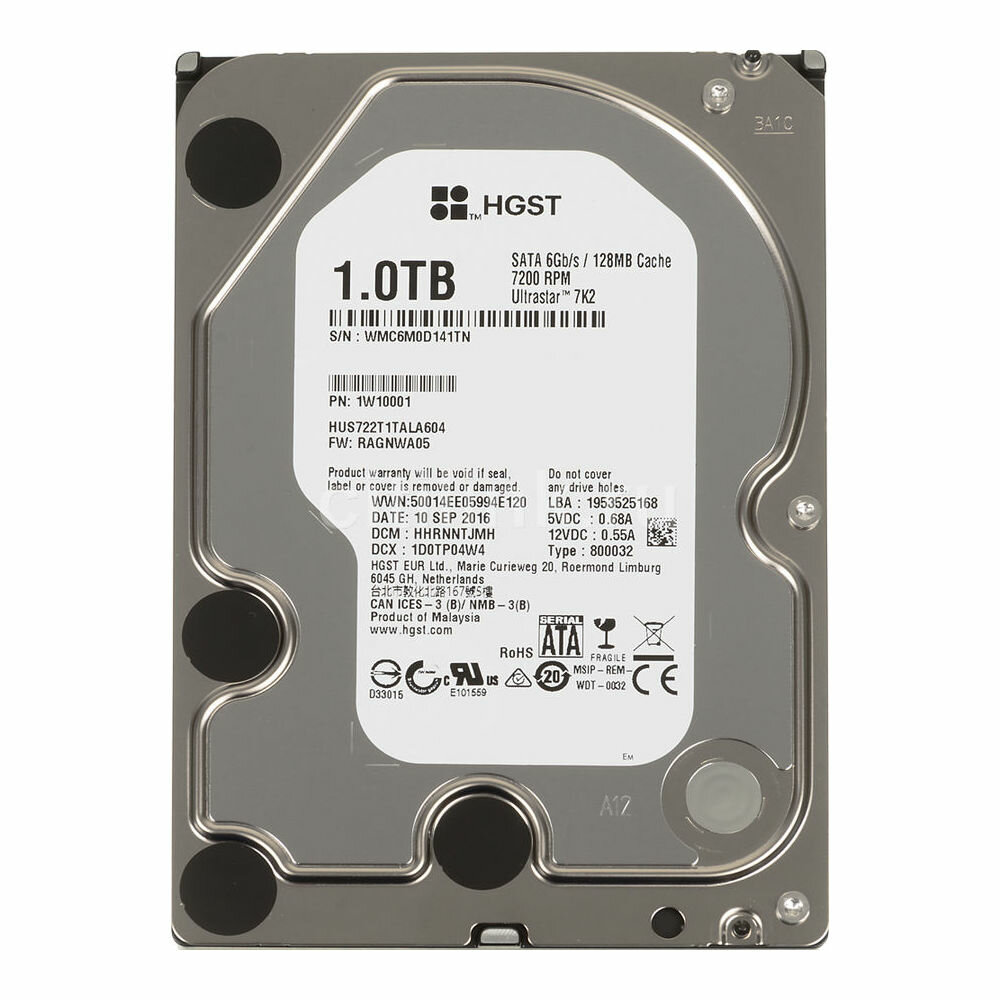 Жесткий диск Hitachi SATA-III 1Tb Ultrastar 7K2 (7200rpm) 128Mb 3.5" (HUS722T1TALA604)