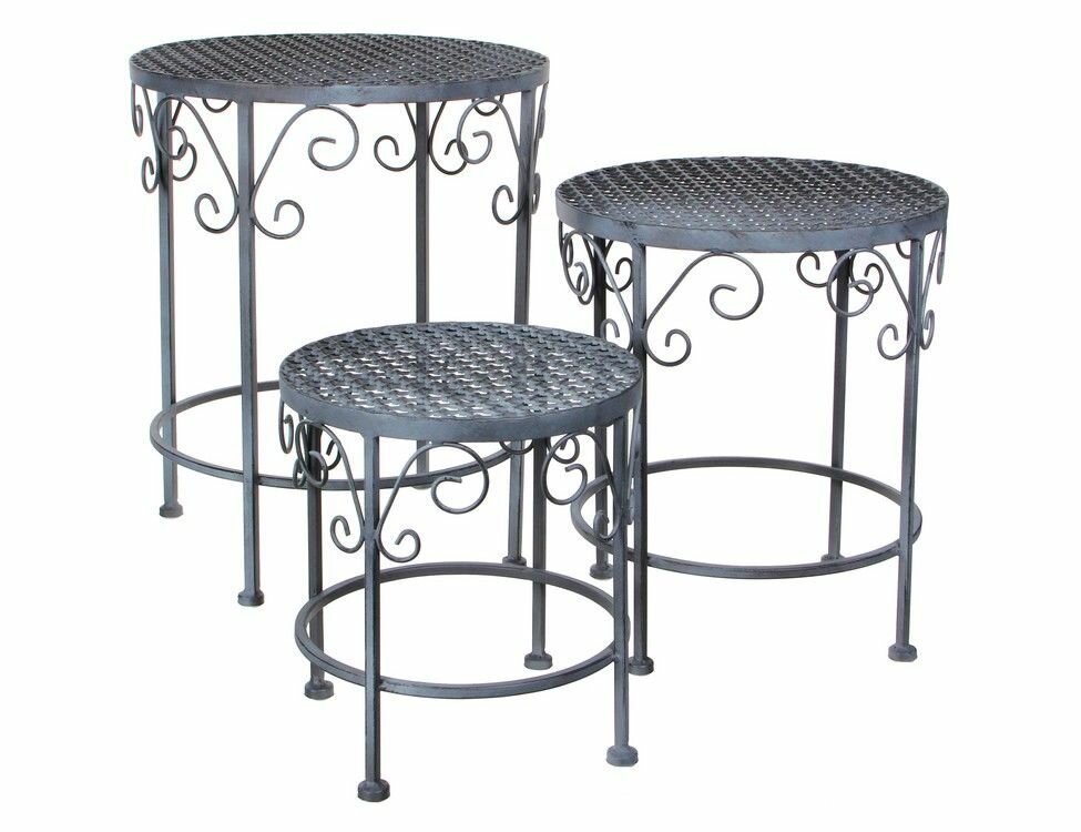 фото Кофейные столики ажурный прованс, металл, серые, комплект - 3 столика, Edelman