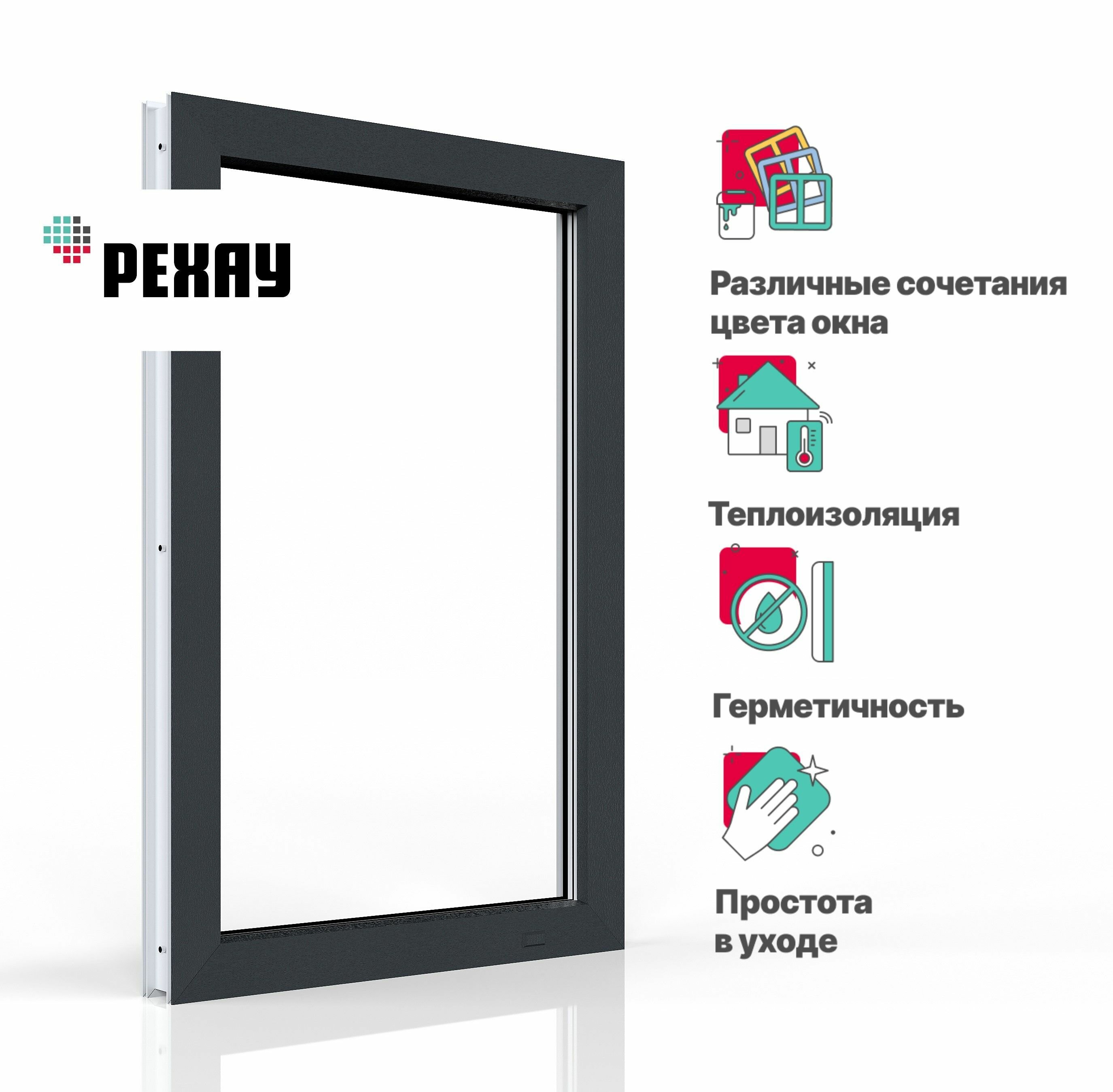 Пластиковое окно ПВХ REHAU BLITZ 800х600 мм (ВхШ) с учетом подставочного профиля глухое двухкамерный стеклопакет темный дуб снаружи
