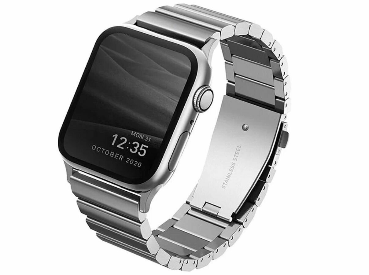 Металлический Ремешок для Apple Watch 42-44-45-49 мм Uniq Strova Strap Link Steel для Apple Watch 42-44-45-49 мм серебристый