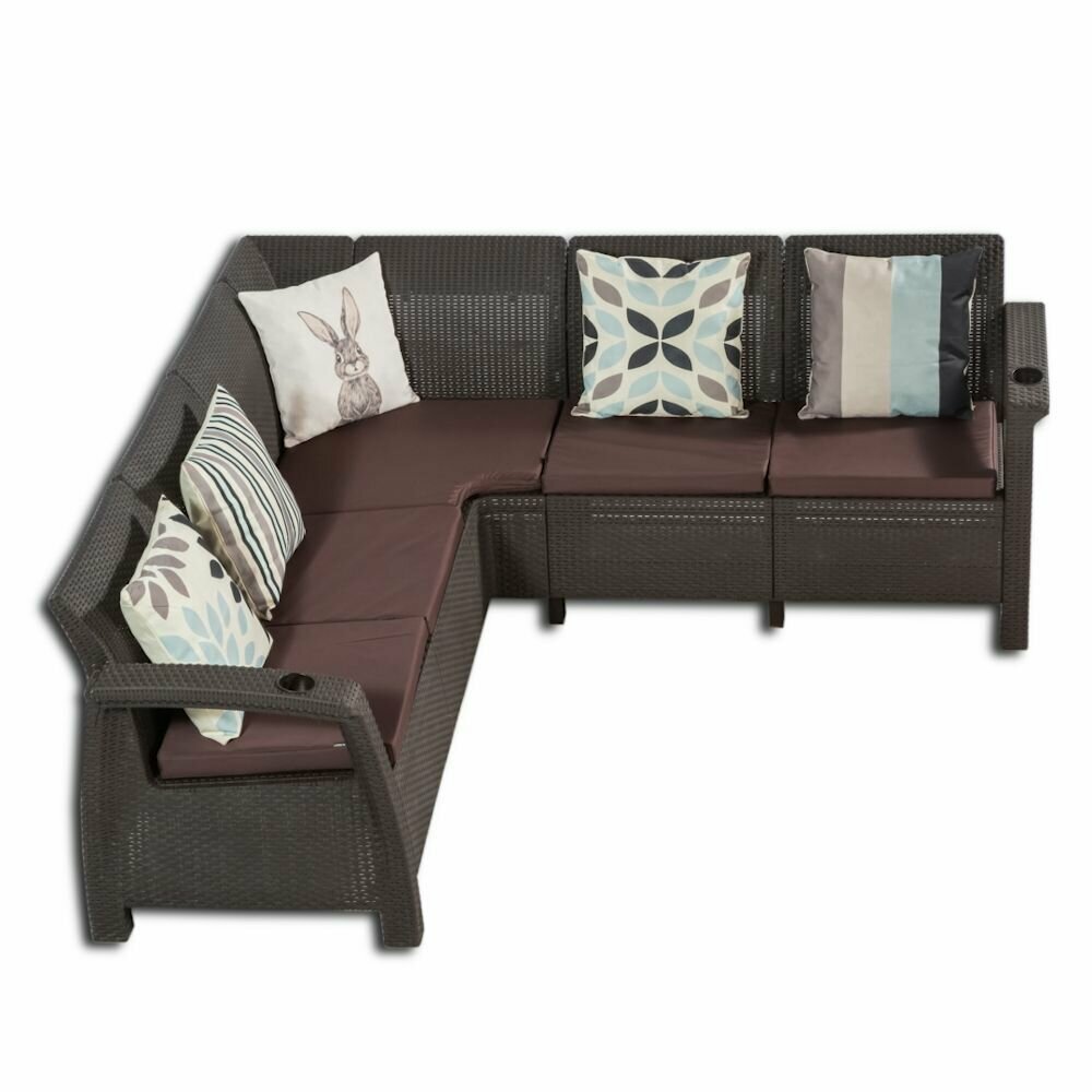 Комплект мебели YALTA CORNER RELAX 2 (Ялта) темно-коричневый (коричневые подушки) из пластика под искусственный ротанг - фотография № 5