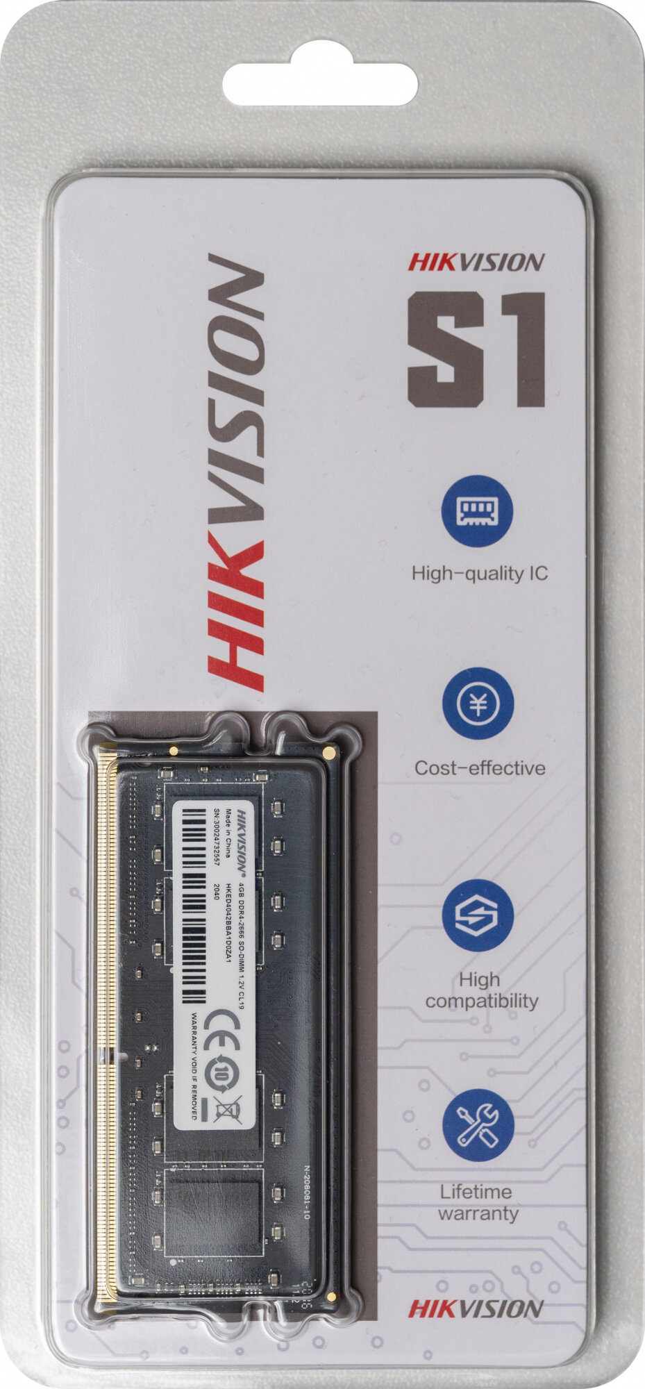 Память DDR4 4Gb 2666MHz Hikvision HKED4042BBA1D0ZA1/4G RTL PC4-21300 CL19 SO-DIMM 260-pin 1.2В