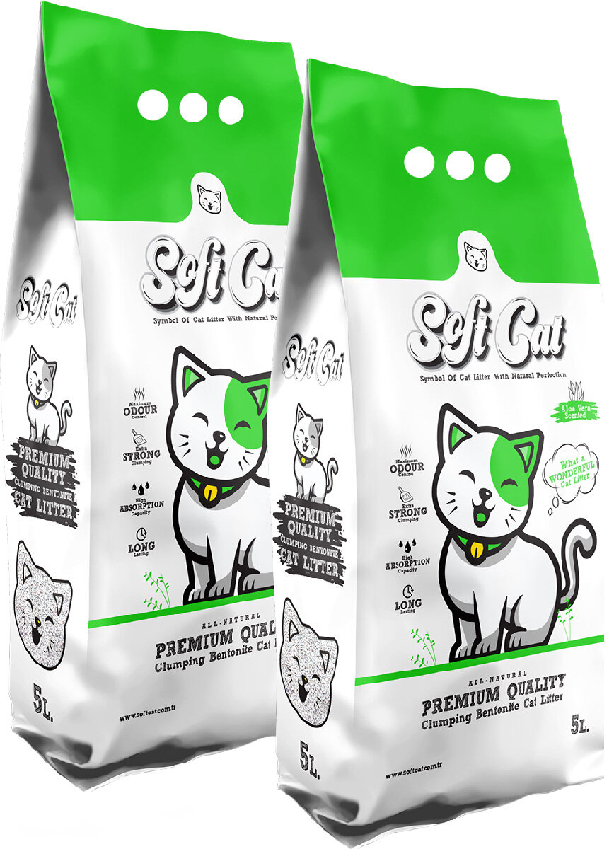 фото SOFT CAT ALOE VERA наполнитель комкующийся для туалета кошек с ароматом алоэ вера (5 + 5 л)