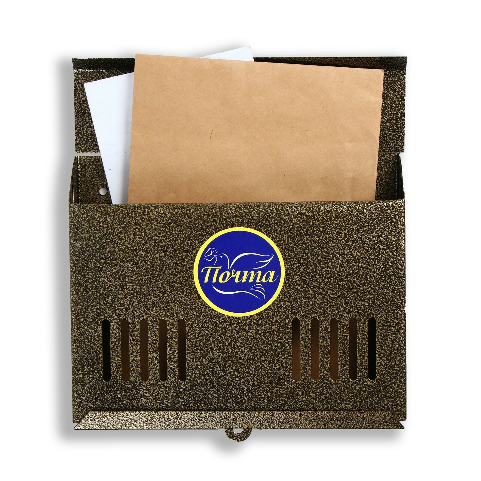 Ящик почтовый без замка (с петлёй), горизонтальный «Мини», бронзовый - фотография № 1