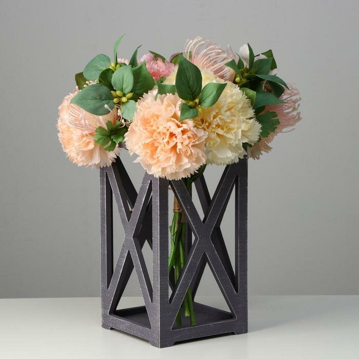 фото Кашпо деревянное 14×14×26 см "Фонарь Хай-тек Прованс", серый графит